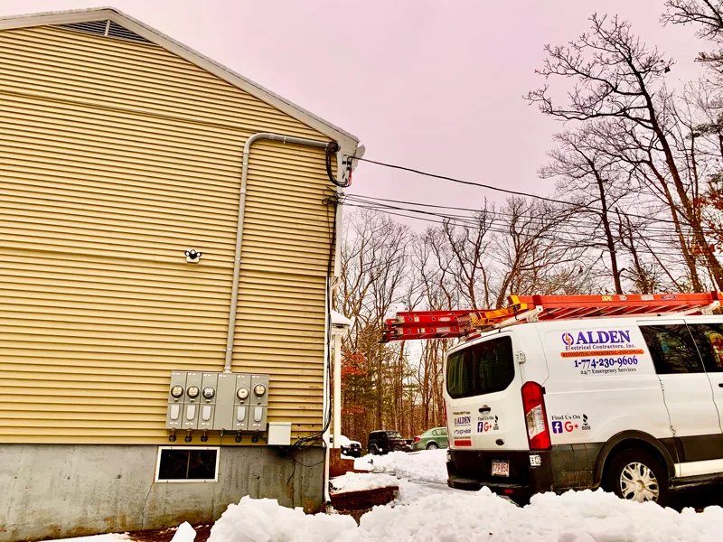 Alden Electrical van arriving for a winter service call